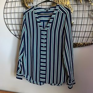 Striped quarter button down blouse
